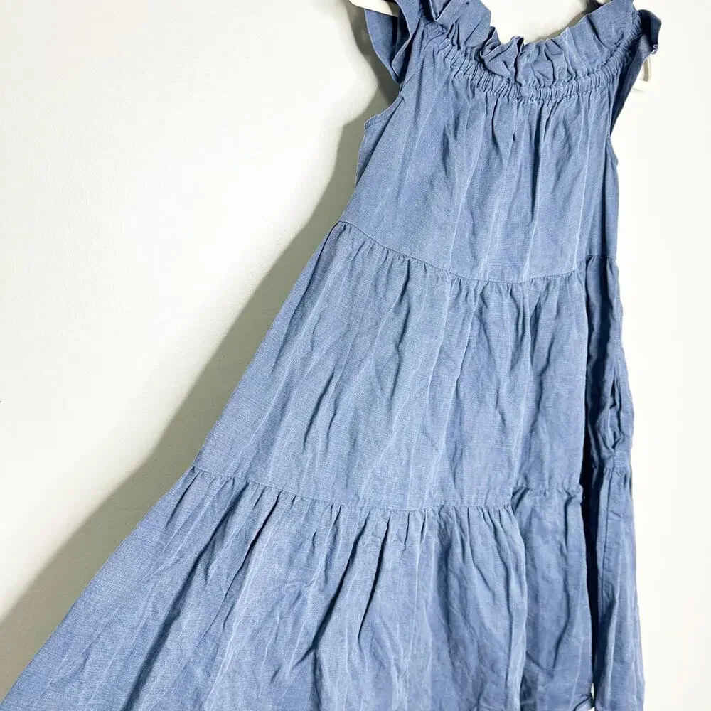 Ulla Johnson Off Shoulder Linen Chambray Tiered Midi Dress Size 4 - Picture 4 of 8
